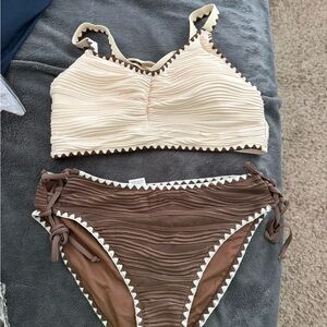 Two-Piece Cream and Brown Bikini Set